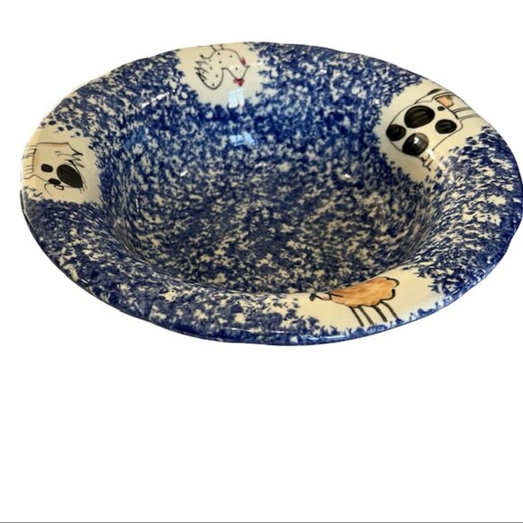 Molly Dallas Blue Spatterware Pottery - Extra Large Serving Bowl Dish - 11.5" D - Picture 11 of 11
